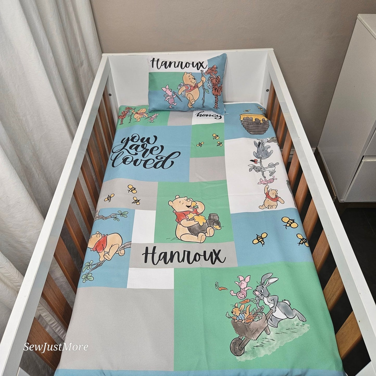 Baby Blue Pooh Bear cot linen