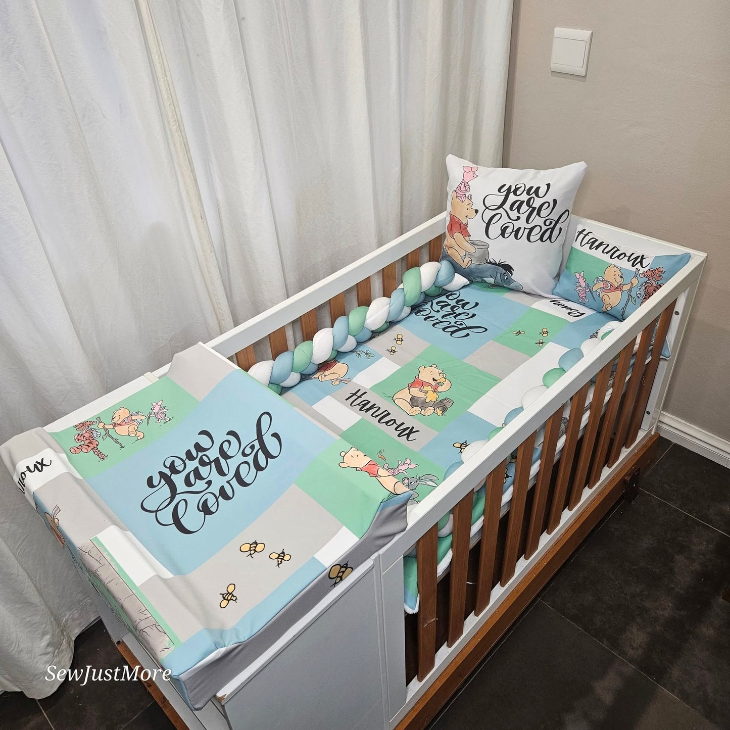 Baby Blue Pooh Bear cot linen