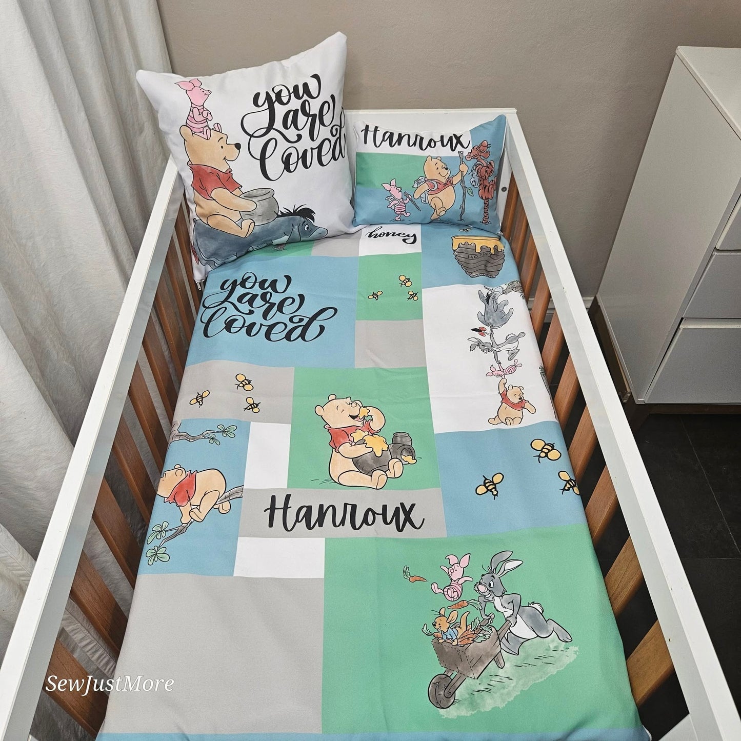 Baby Blue Pooh Bear cot linen