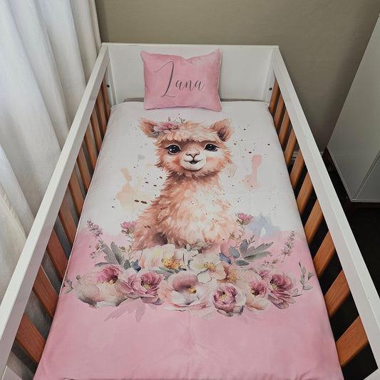 Boho Floral Llama  cot linen