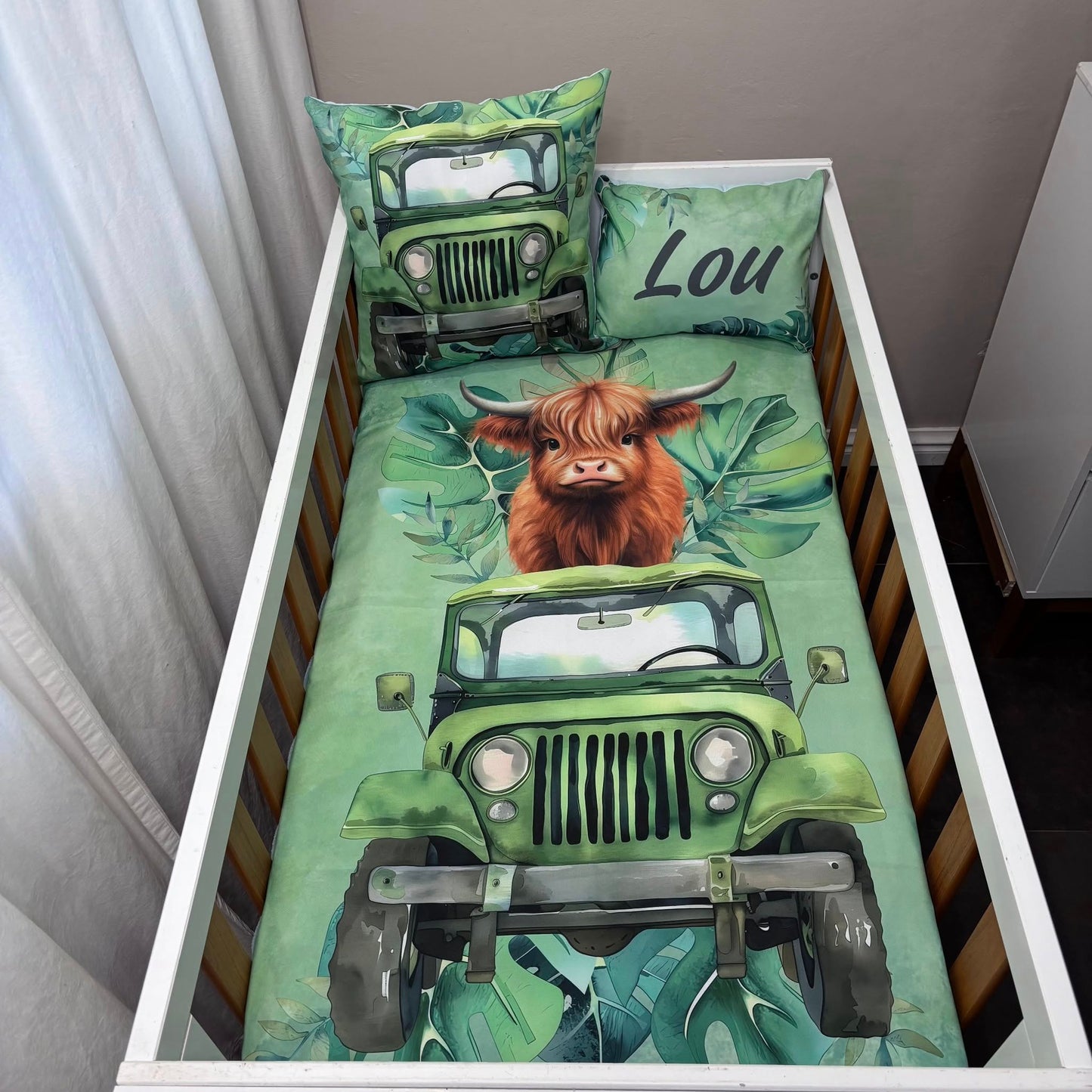 The Adventurous Highland Cow cot linen