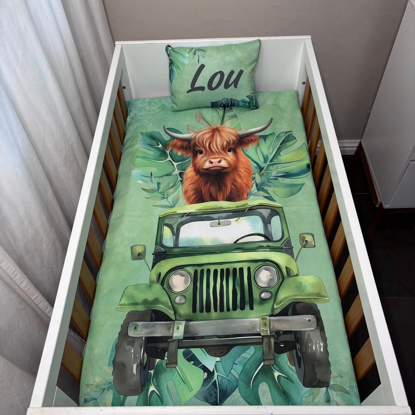 The Adventurous Highland Cow cot linen