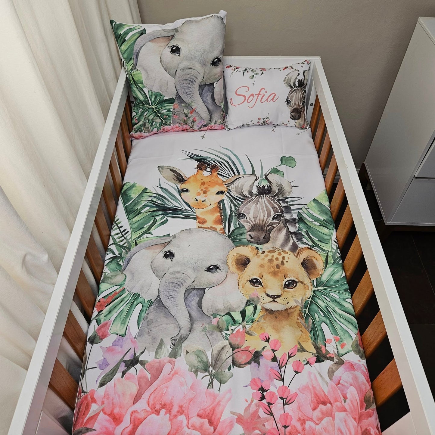Soft Floral Safari cot linen