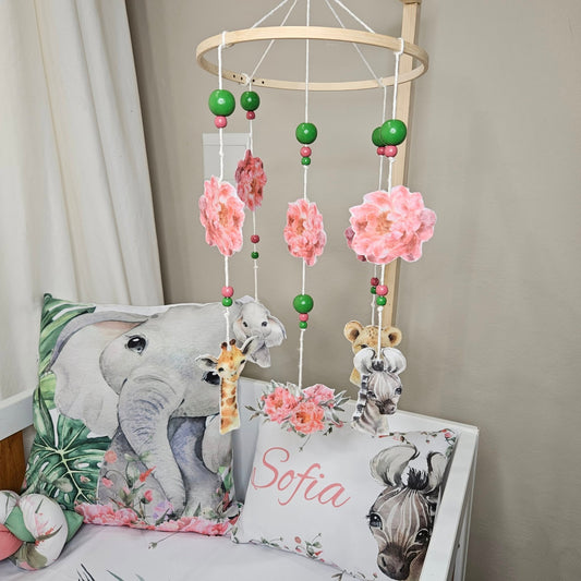 Soft Floral Safari cot mobile