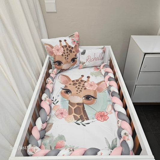 Rosy The Giraffe sage cot linen