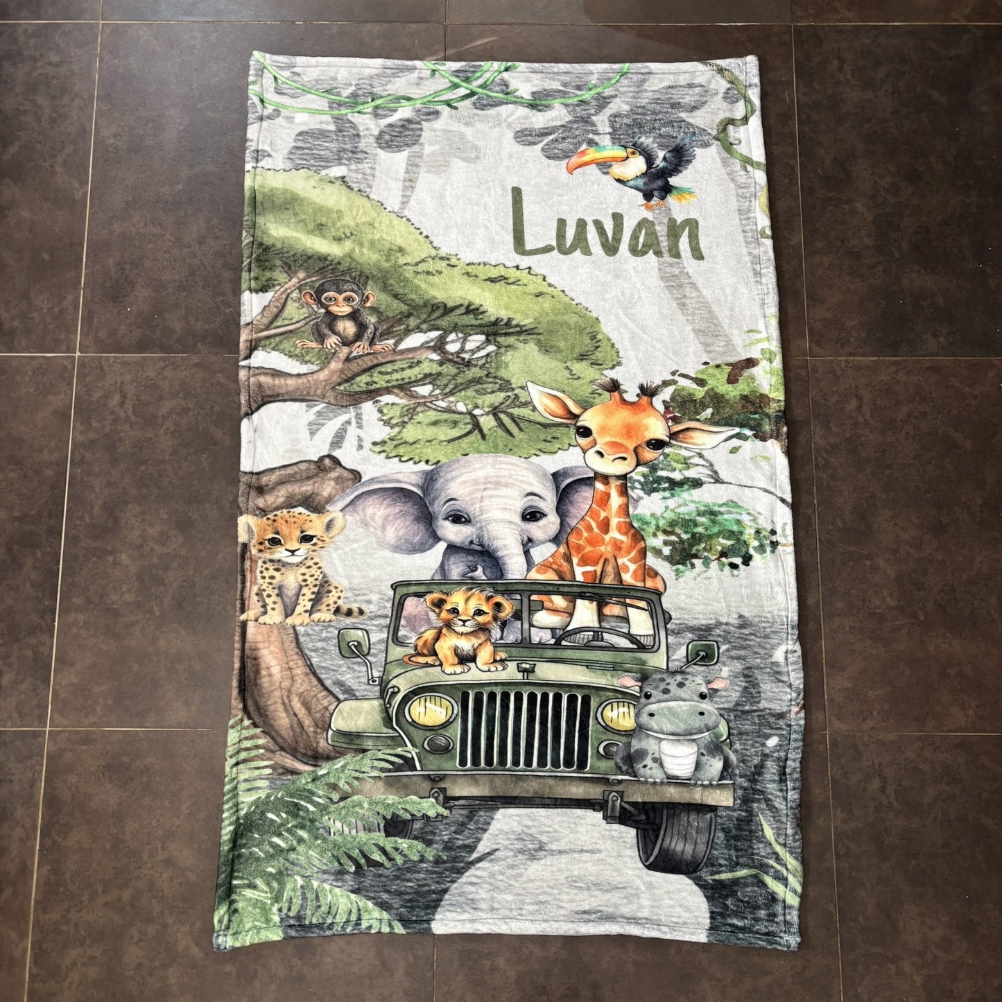 Grey Jungle Jeep Safari Fleece Blanket