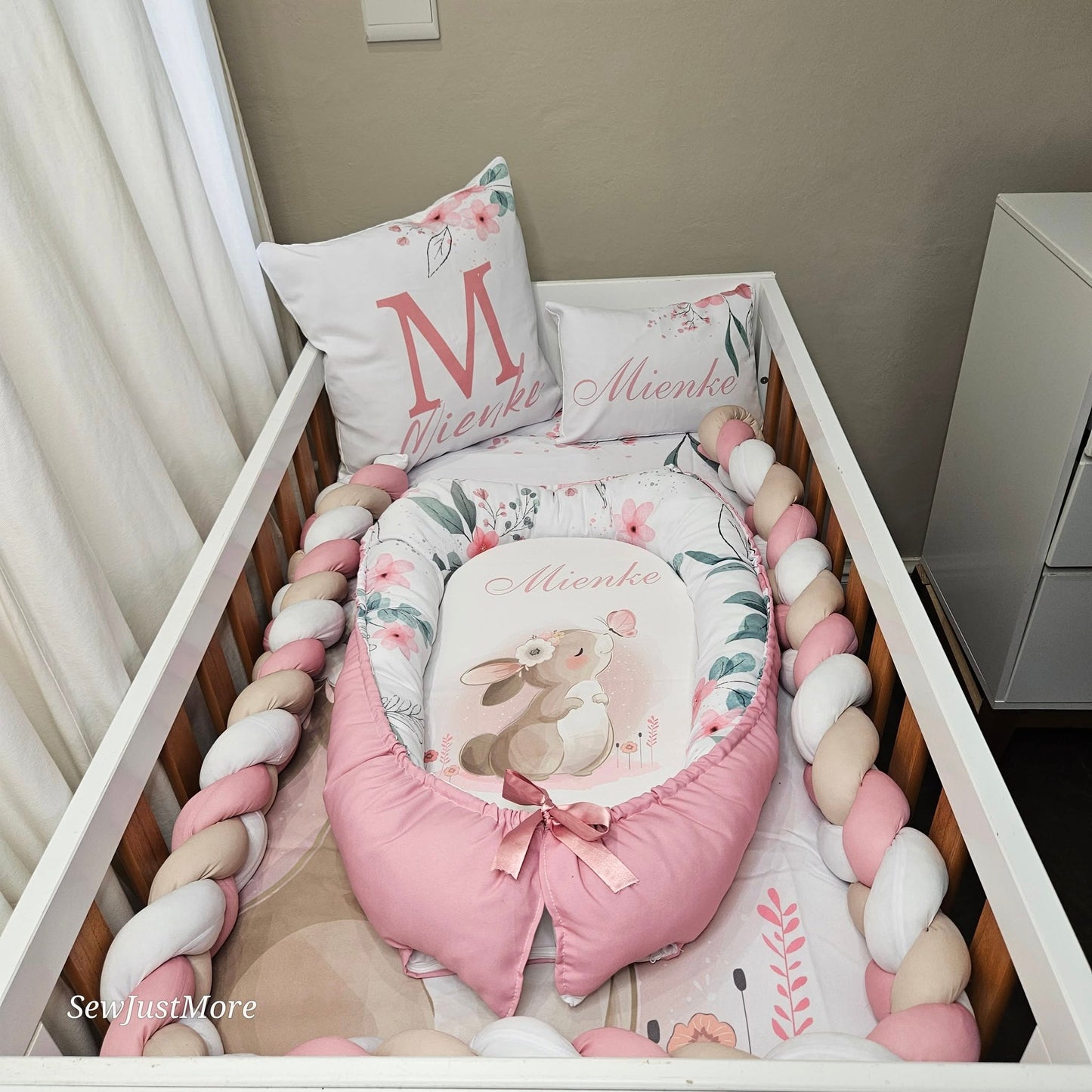Soft Pink Boho Bunny cot linen