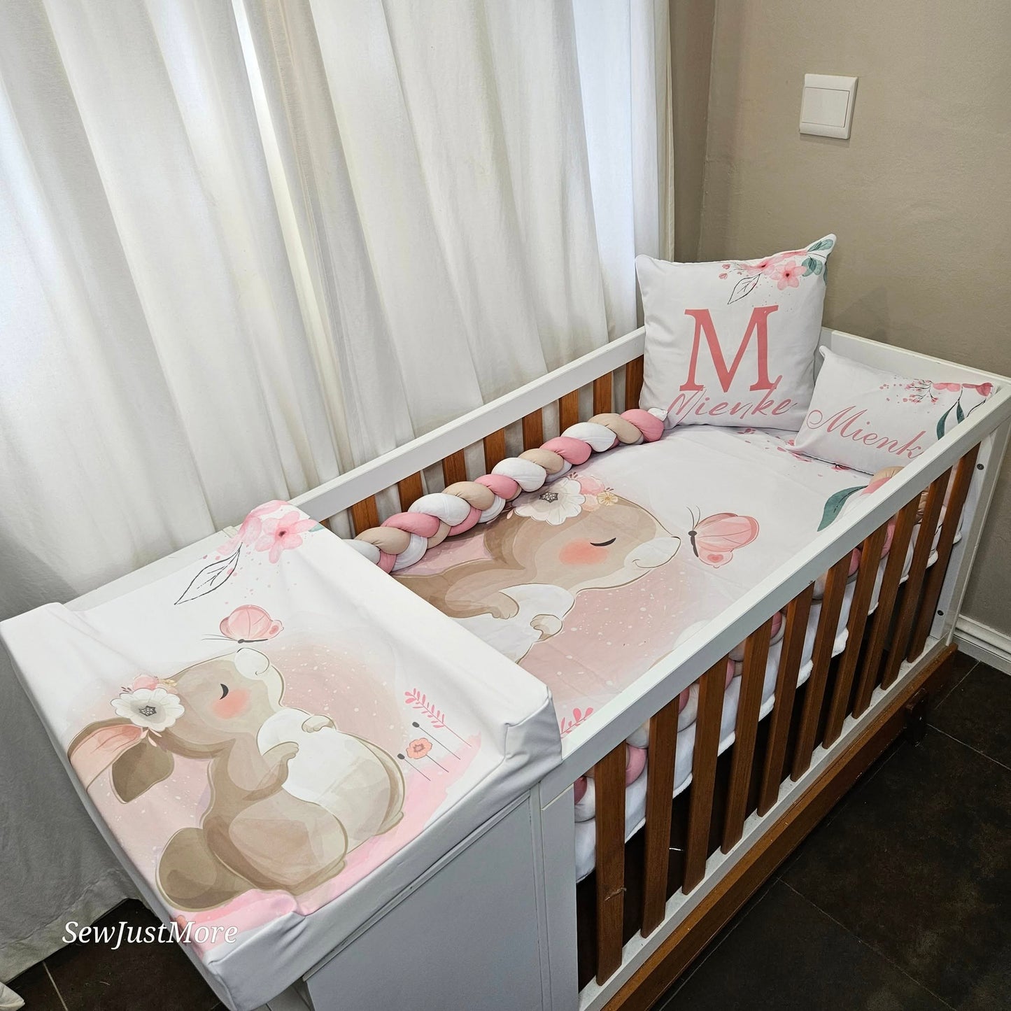 Soft Pink Boho Bunny cot linen