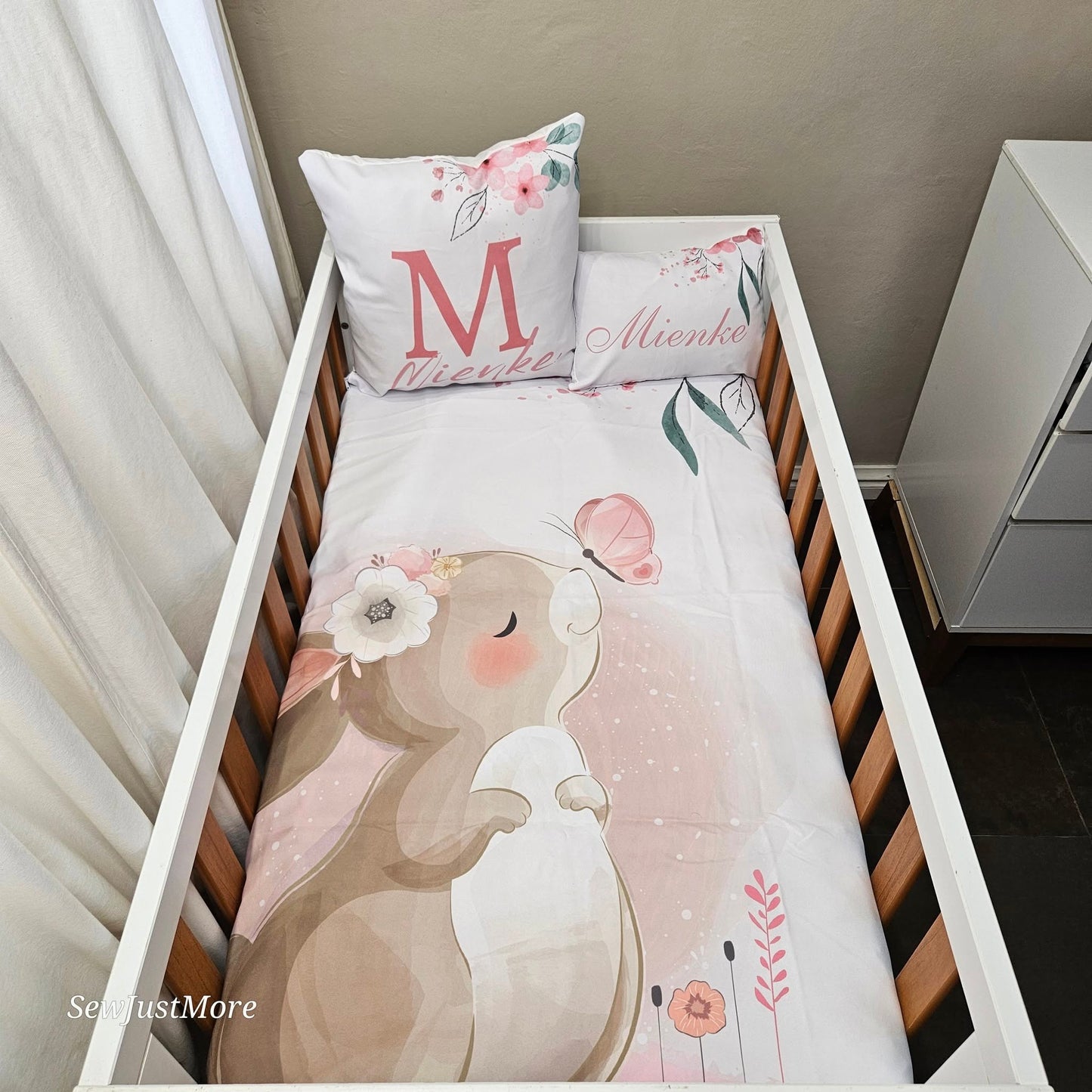 Soft Pink Boho Bunny cot linen