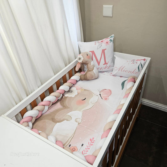 Soft Pink Boho Bunny cot linen