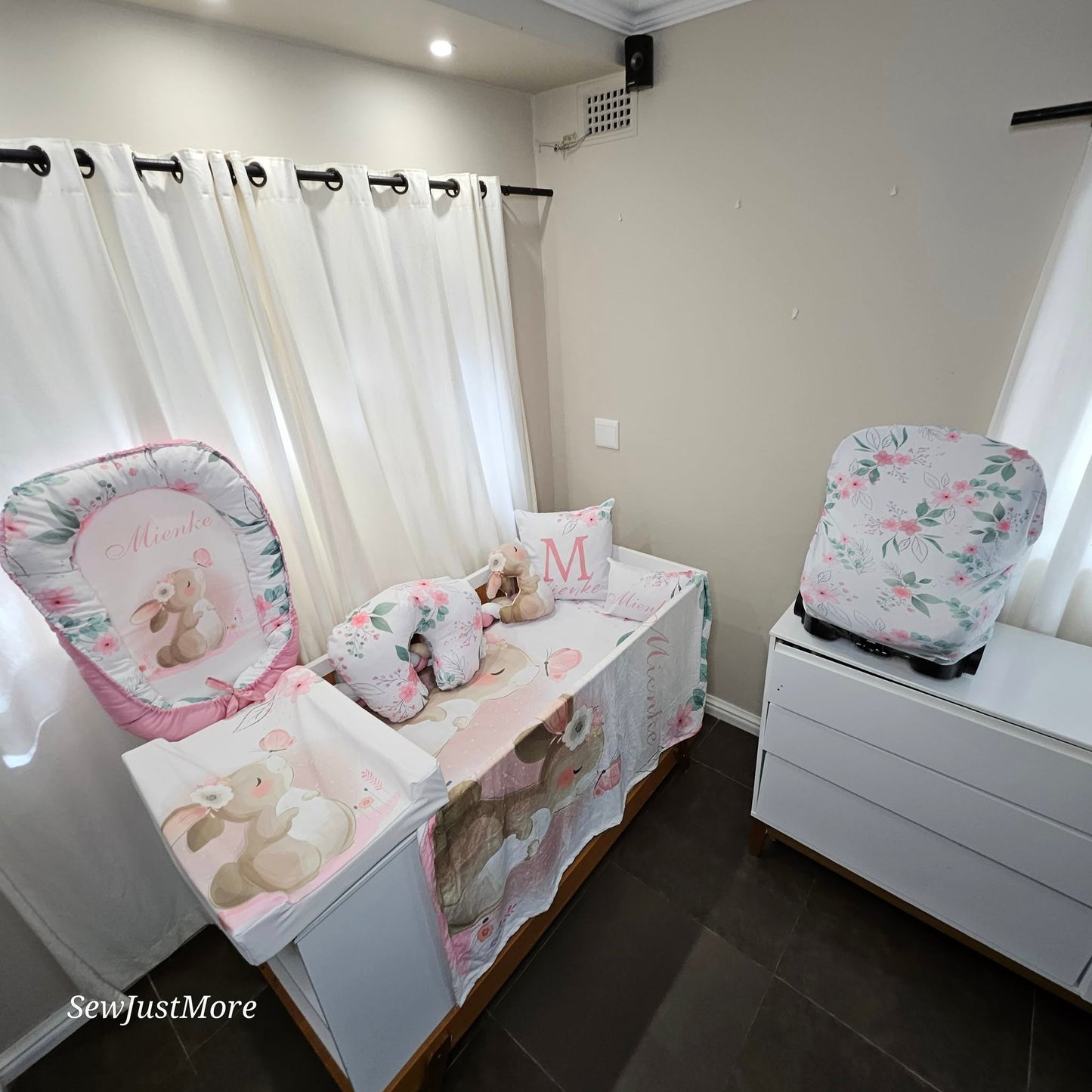 Soft Pink Boho Bunny cot linen