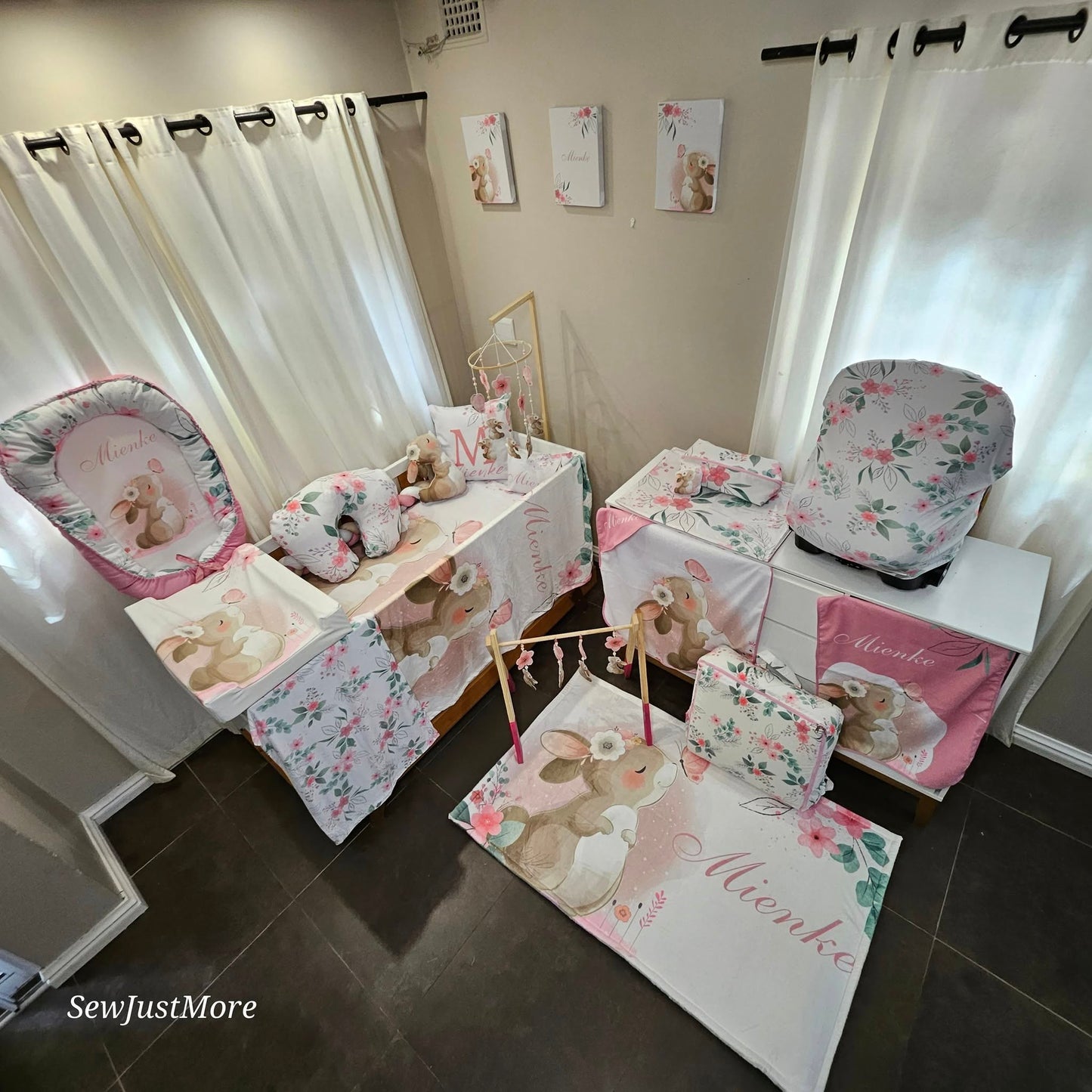 Soft Pink Boho Bunny cot linen
