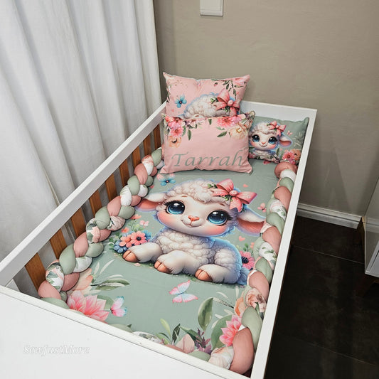 Sage Floral Lamb cot linen
