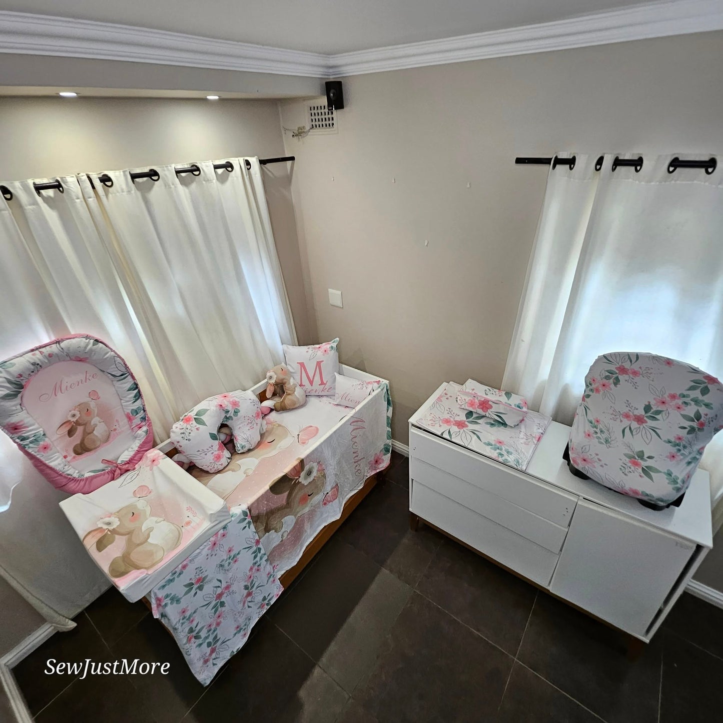 Soft Pink Boho Bunny cot linen