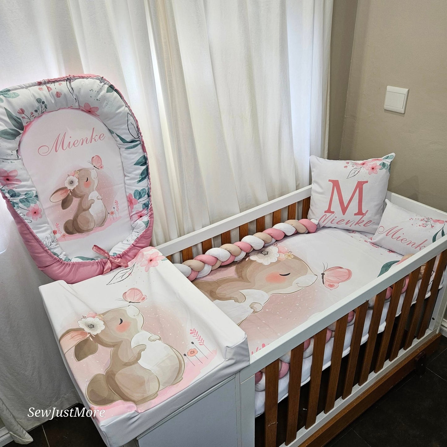 Soft Pink Boho Bunny cot linen