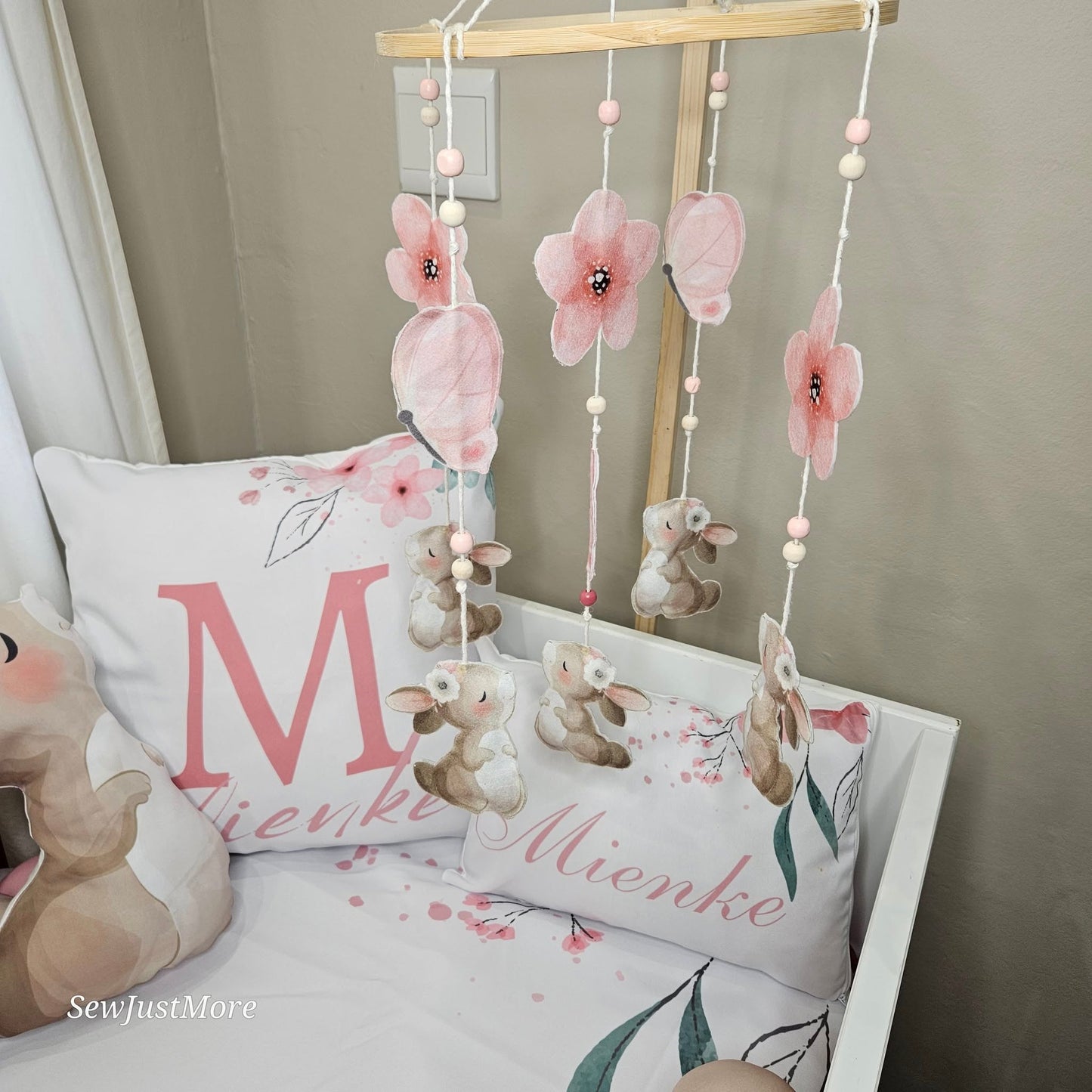 Soft Pink Boho Bunny Cot Mobile