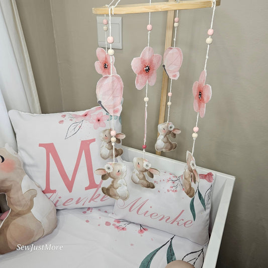 Soft Pink Boho Bunny Cot Mobile