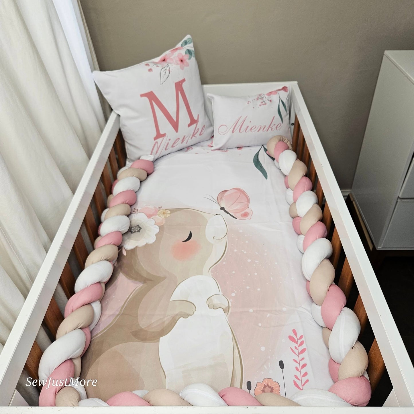 Soft Pink Boho Bunny cot linen