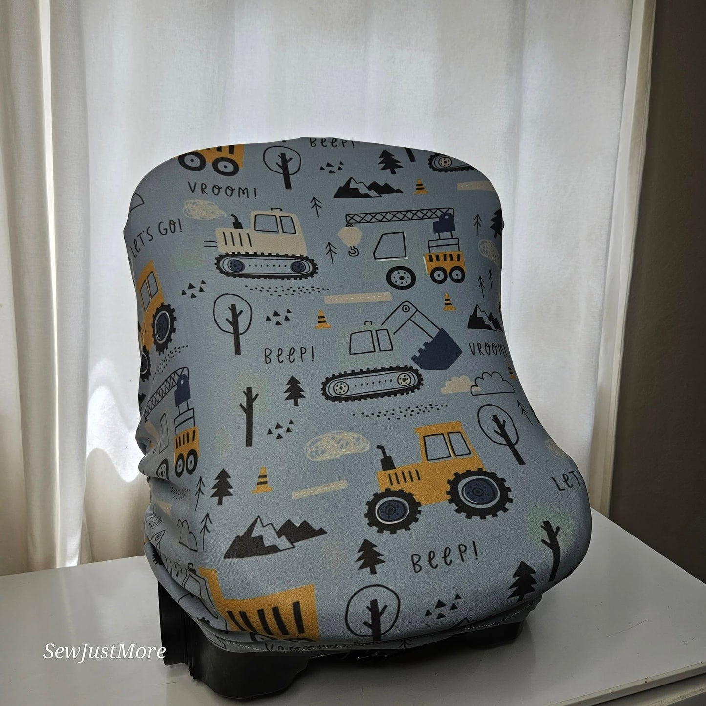 Baby Blue and Mustard Construction Car seat cover