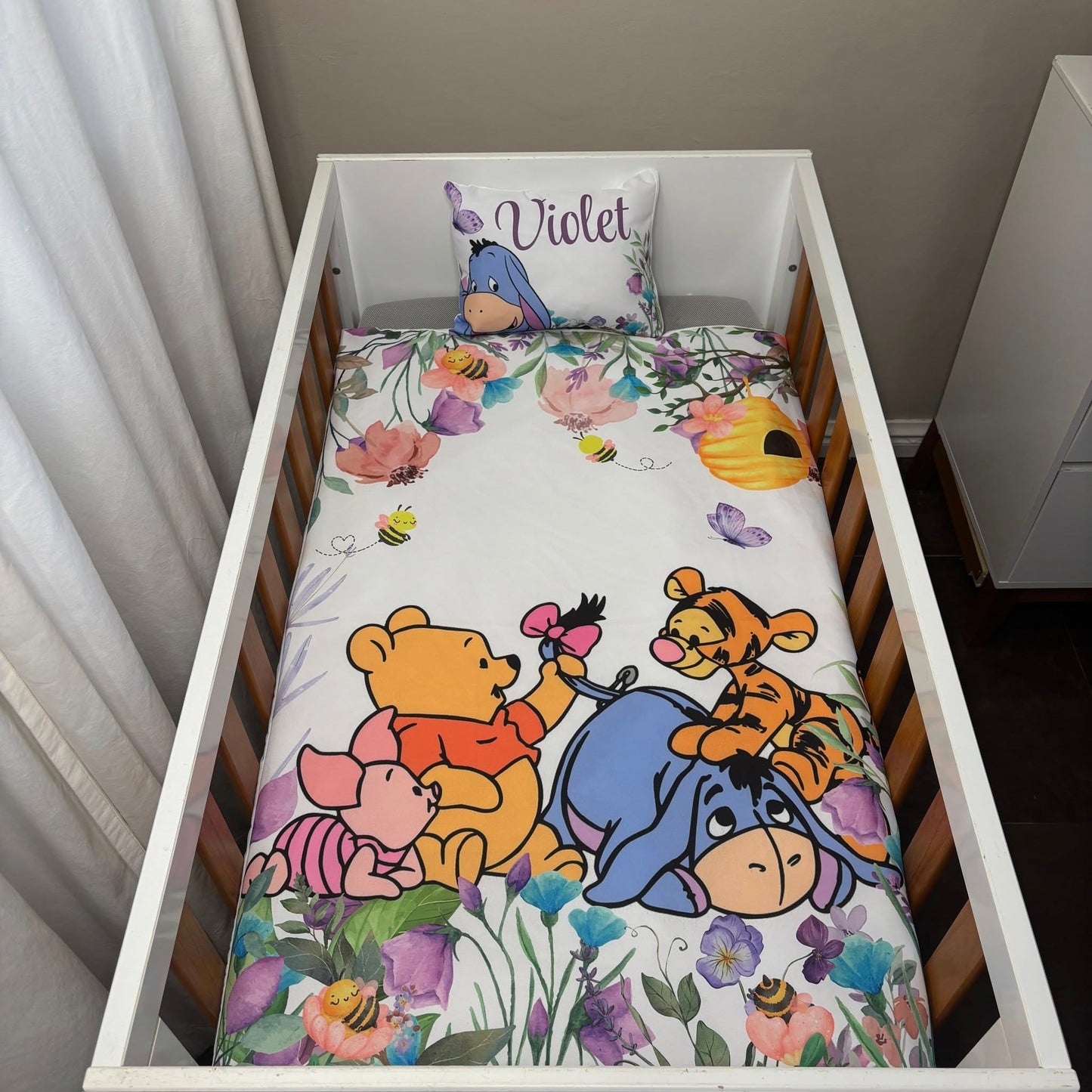 Violet and Baby Pooh Friends cot linen