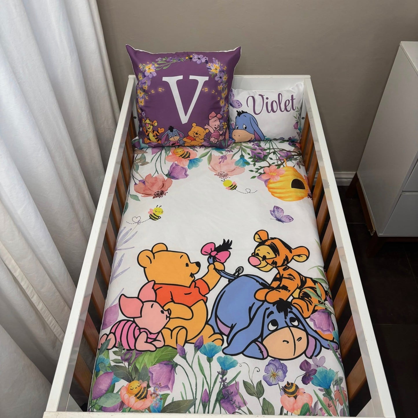 Violet and Baby Pooh Friends cot linen