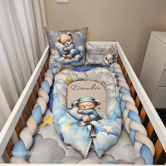 Dreamy Blue and Grey Teddy Baby Nest