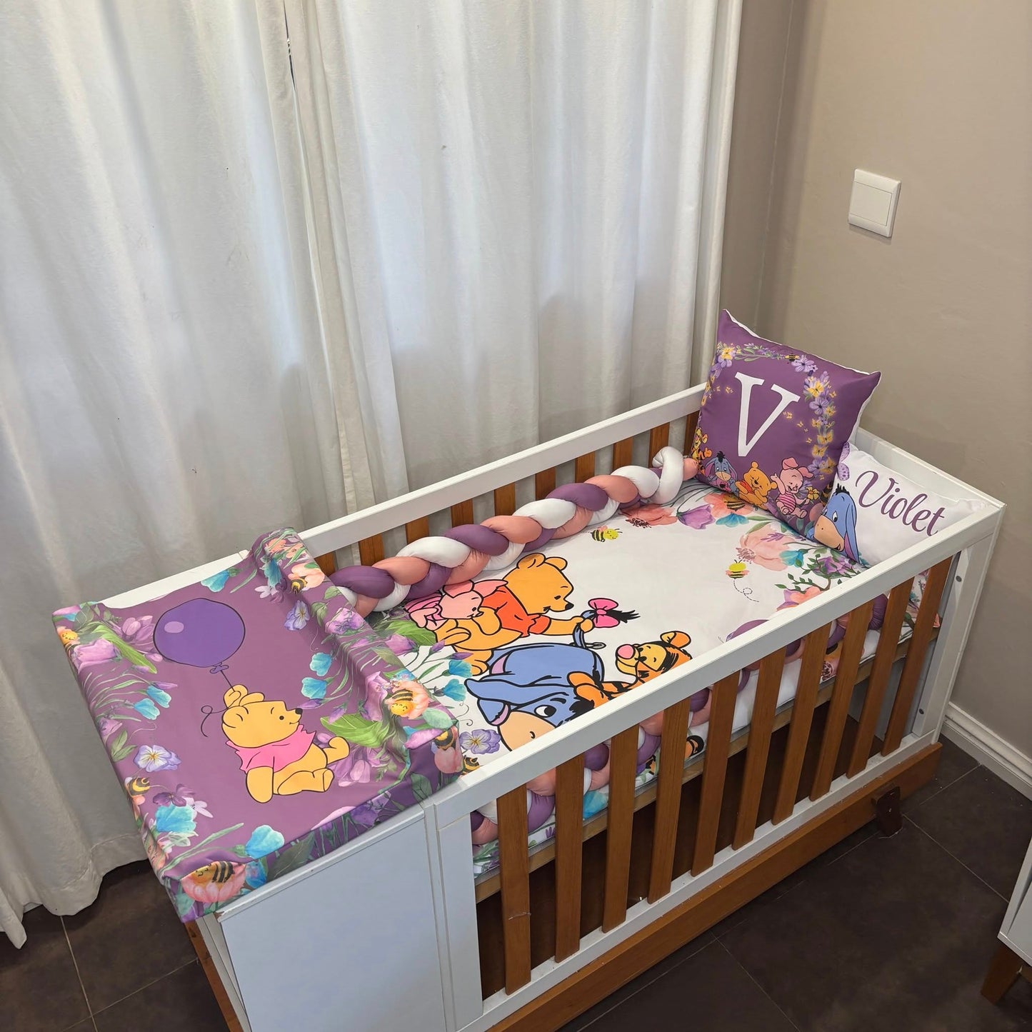 Violet and Baby Pooh Friends cot linen