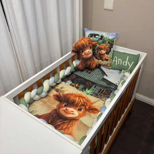 Andy The  Farmer Highland Cow cot Bumper