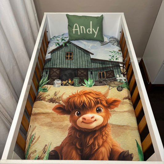 Andy The  Farmer Highland Cow Cot Linen