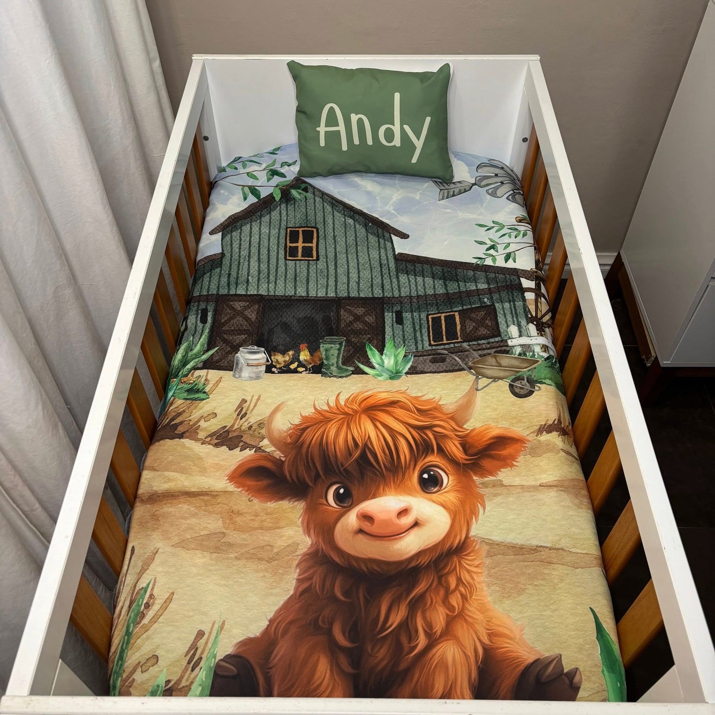 Andy The Farmer Highland Cow Cot Linen