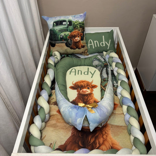 Andy The  Farmer Highland Cow Baby Nest