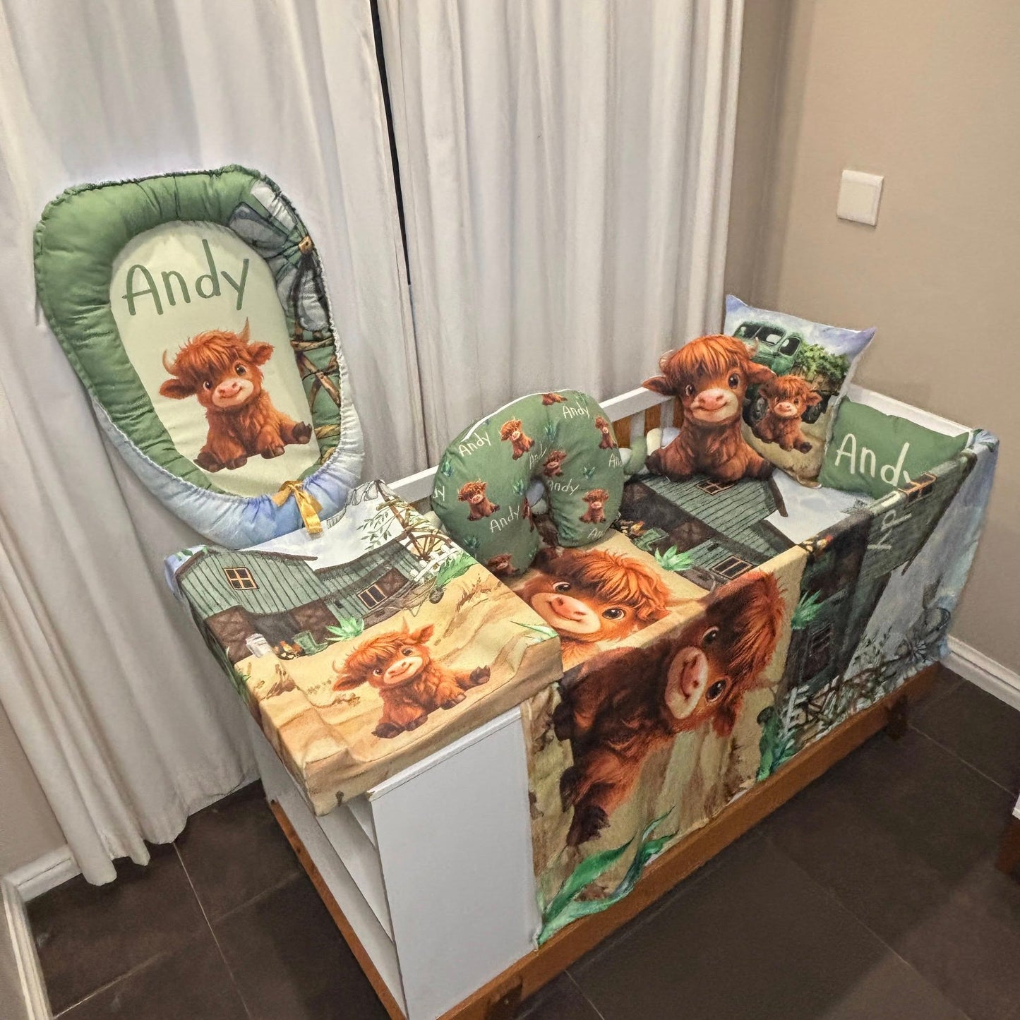 Andy The Farmer Highland Cow cot linen
