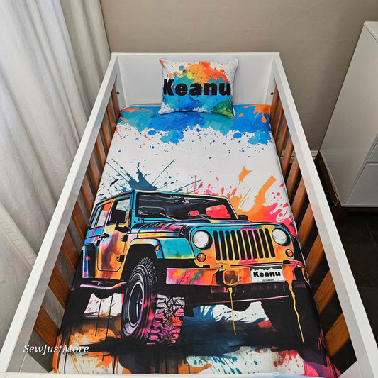 The adventurous Jeep cot linen