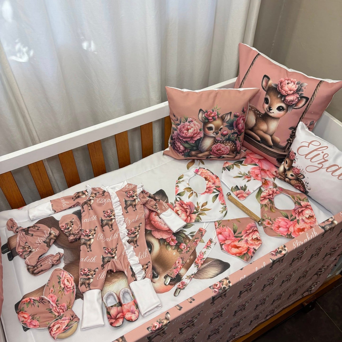 Boho Peony Deer cot linen