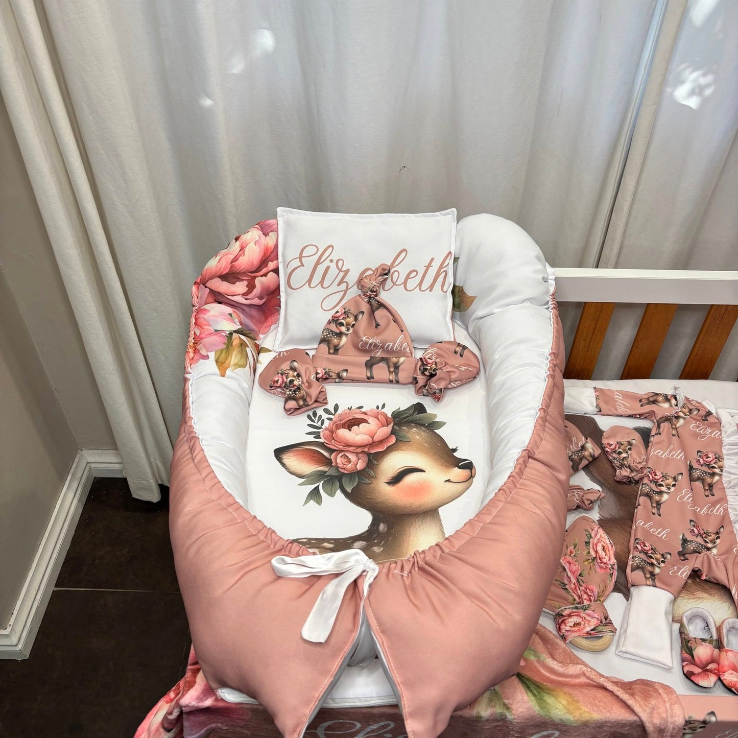 Boho Peony Deer cot linen