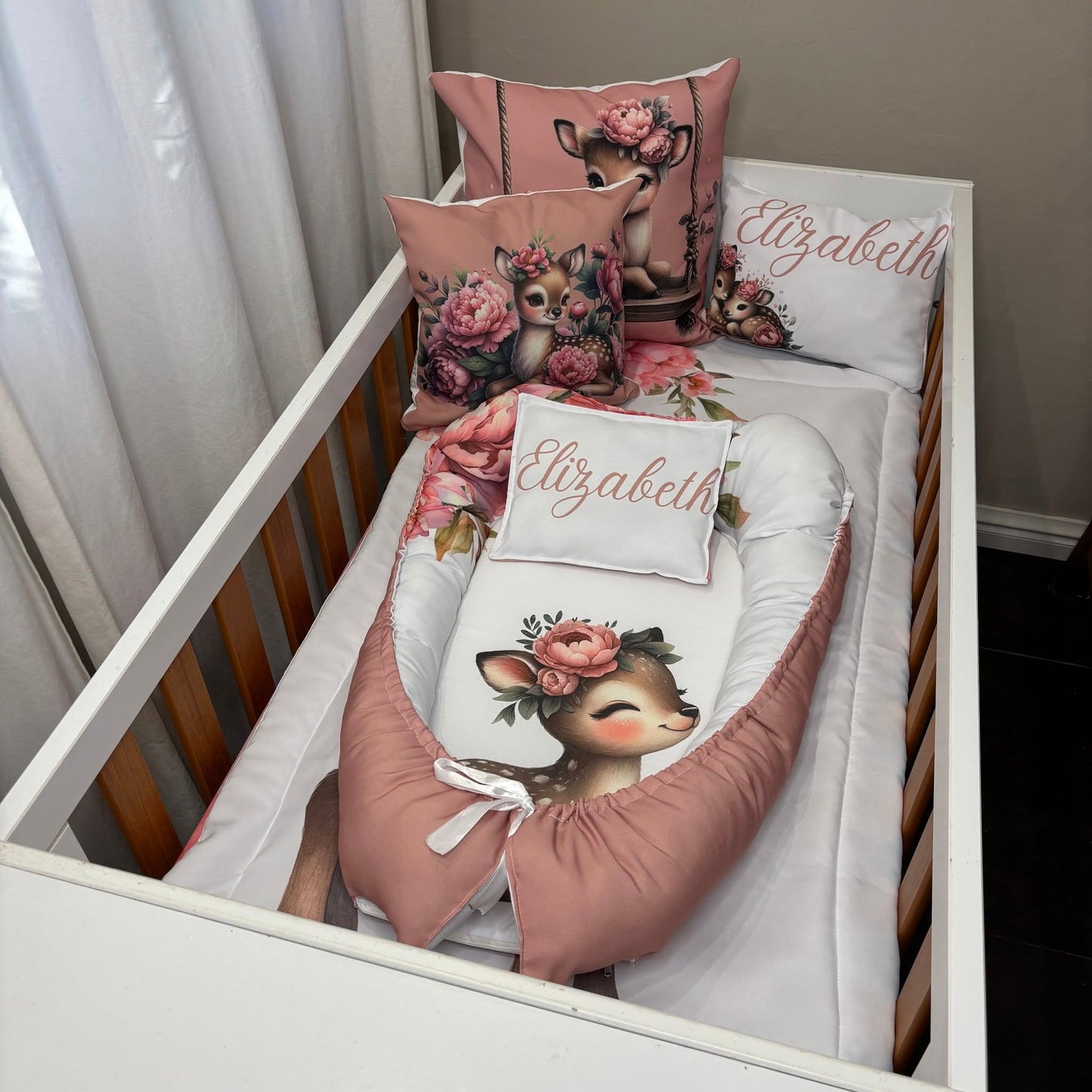 Boho Peony Deer cot linen