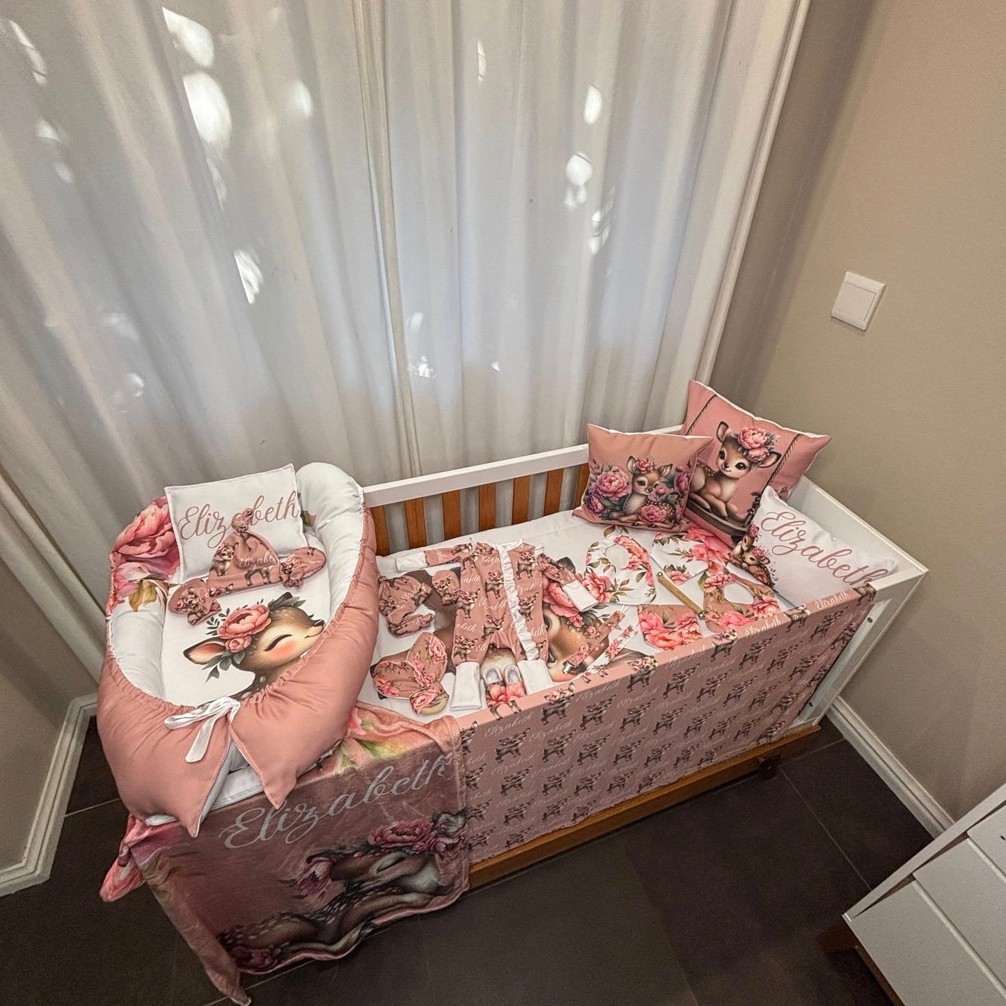 Boho Peony Deer cot linen