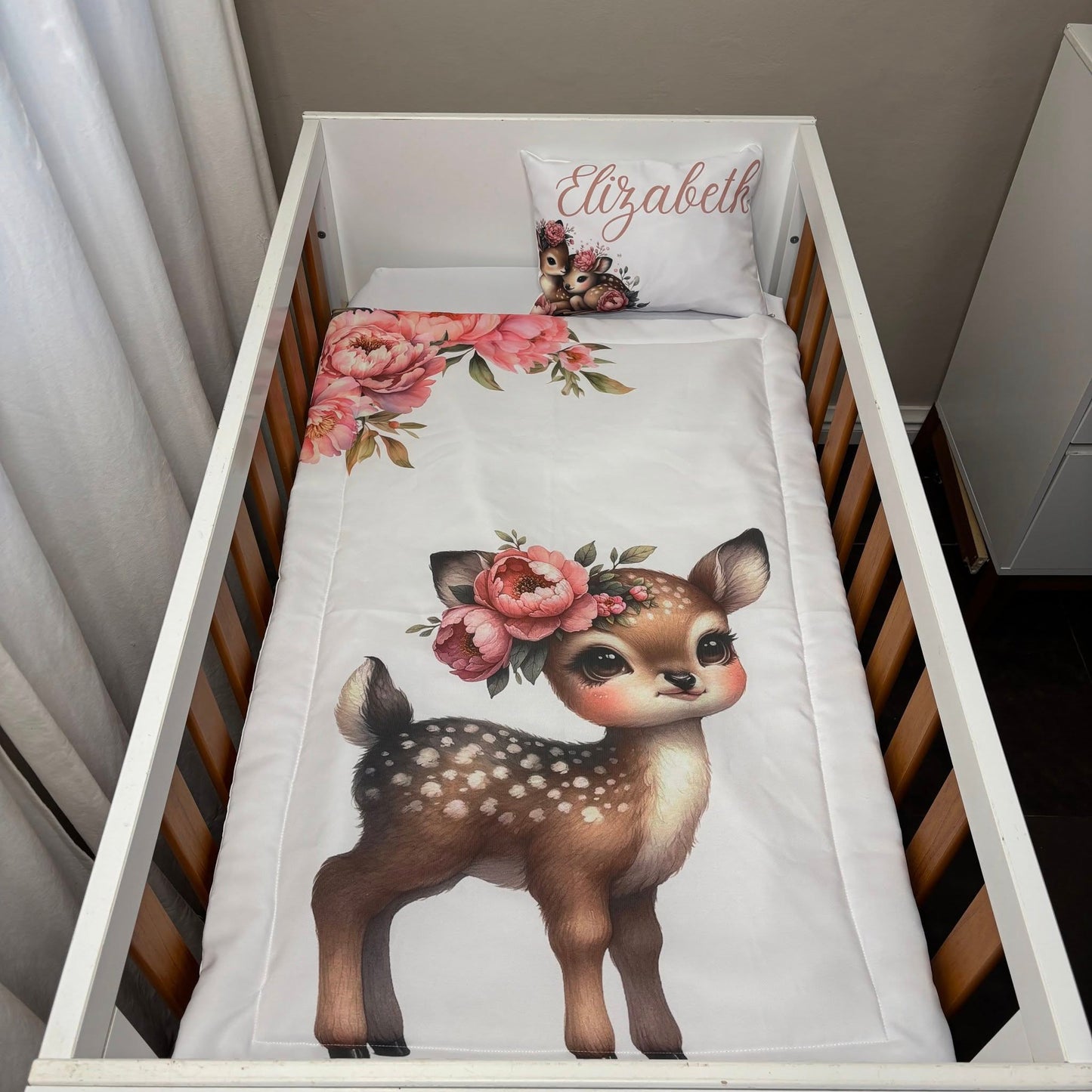 Boho Peony Deer cot linen