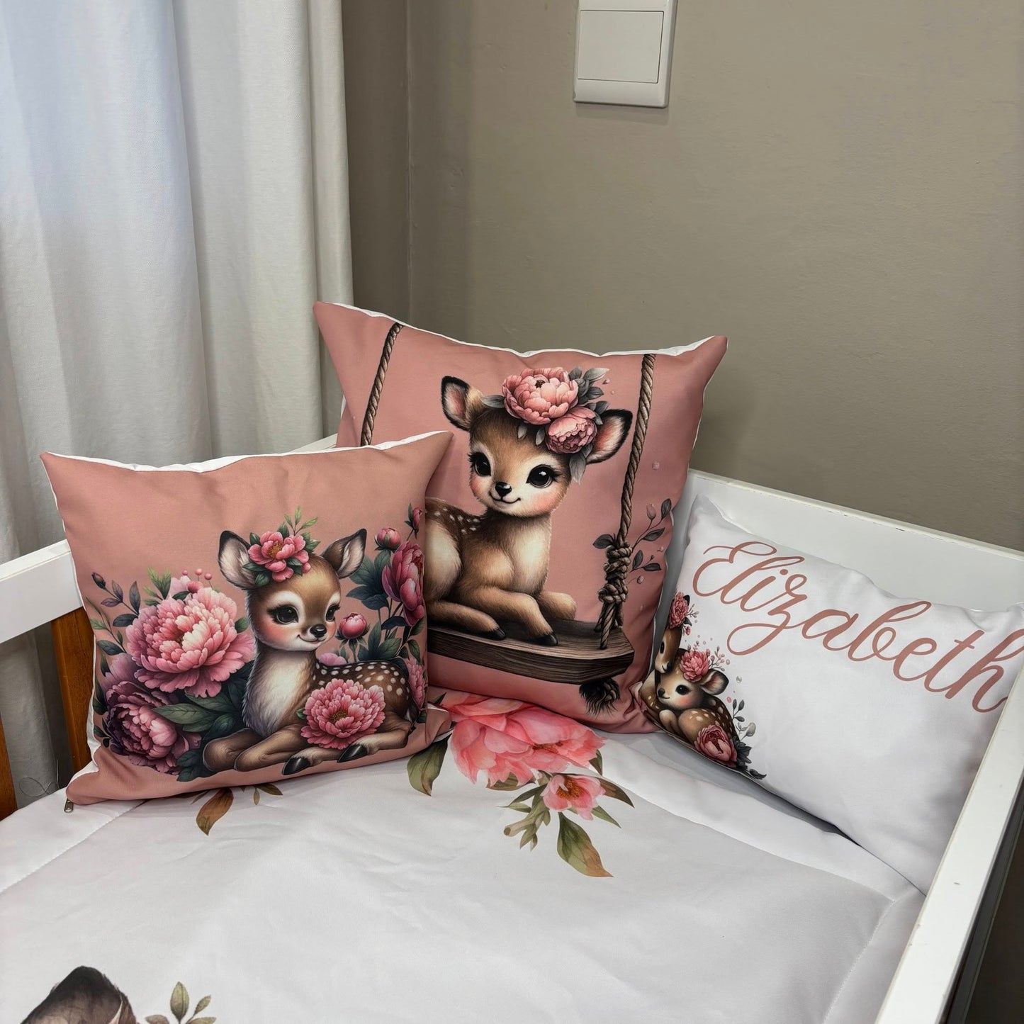 Boho Peony Deer cot linen