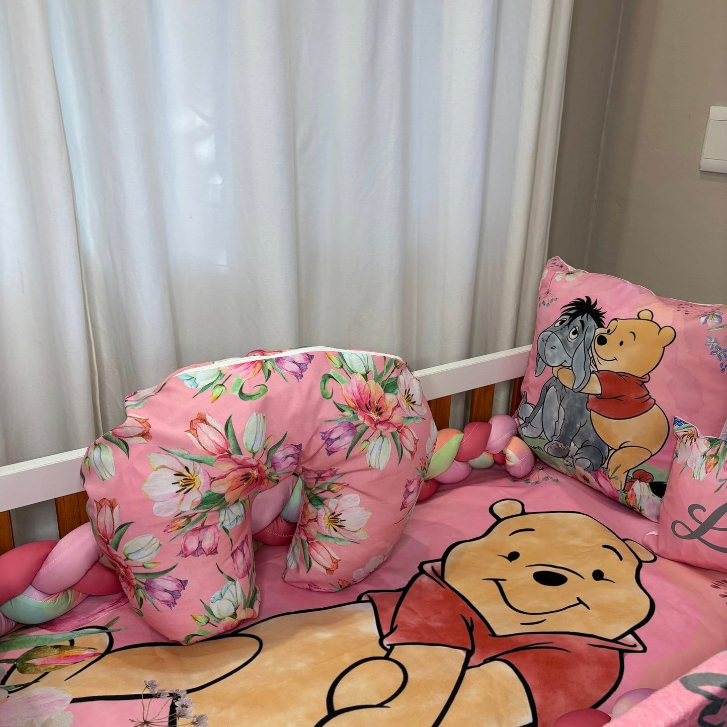 Pink Floral Classic Pooh nursing pillow