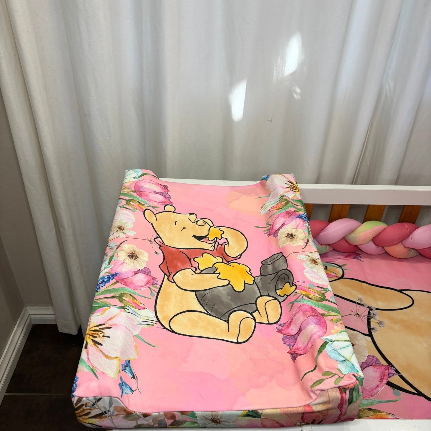 Pink Floral Classic Pooh Waterproof changing mat