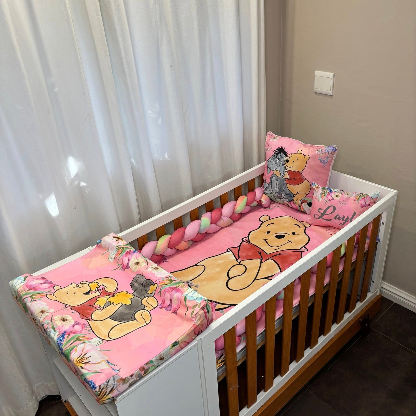 Pink Floral Classic Pooh cot linen