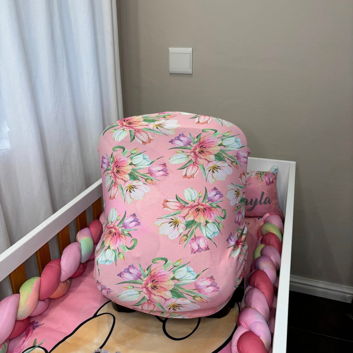 Pink Floral Classic Pooh car seat cover