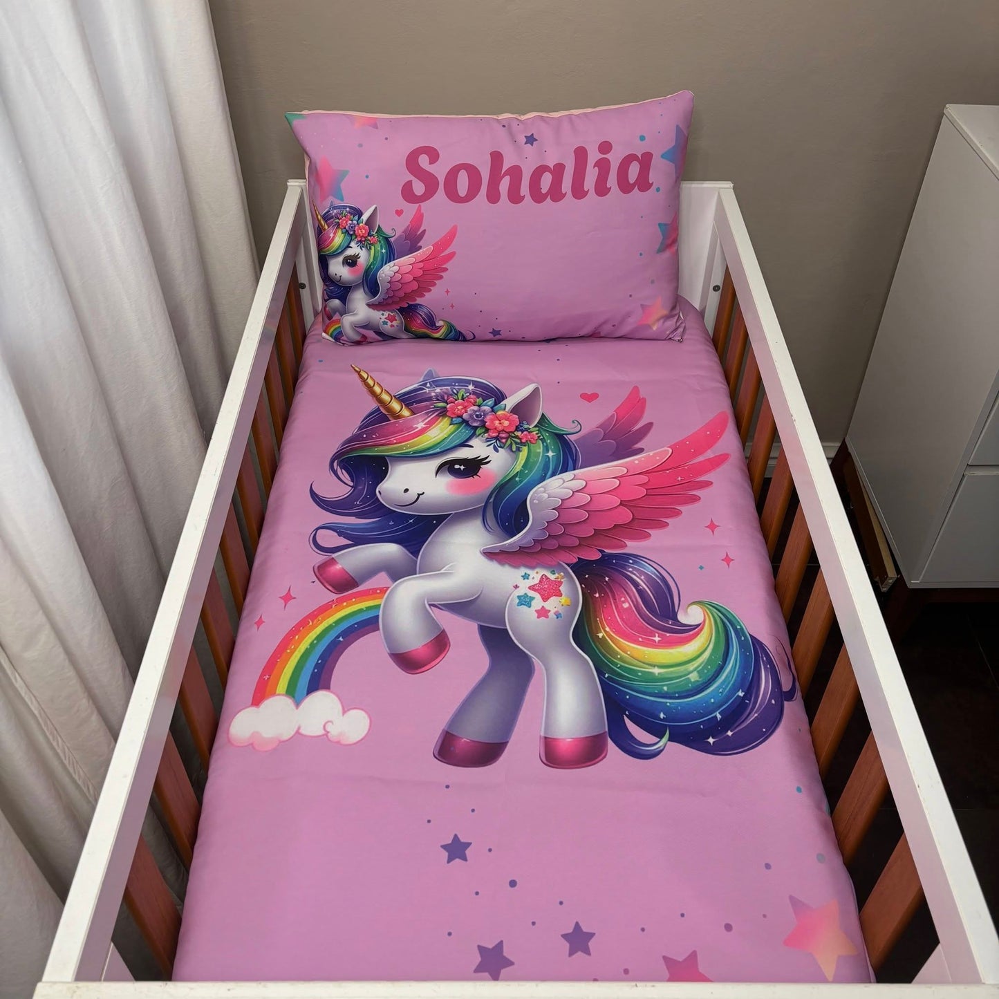 Rainbow Unicorn cot linen