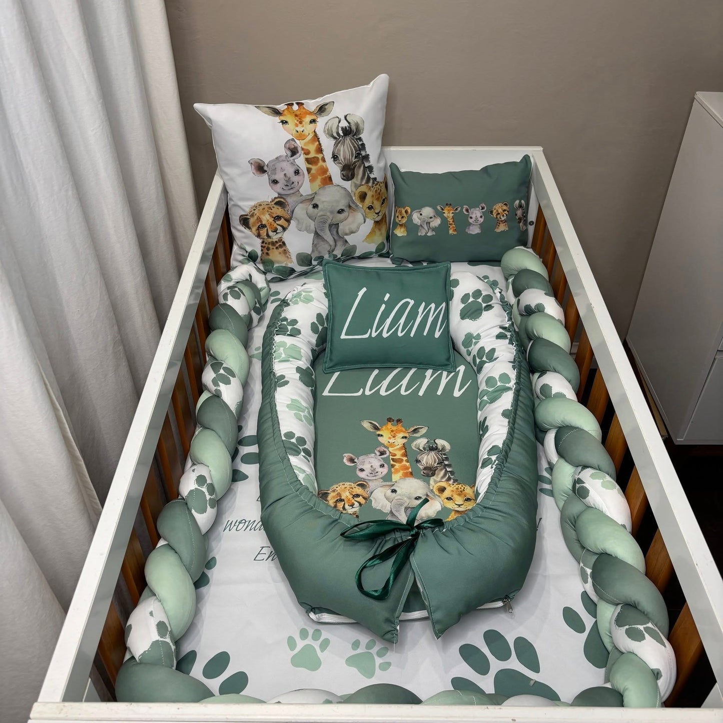 Pawesome Sage Safari Cot Linen