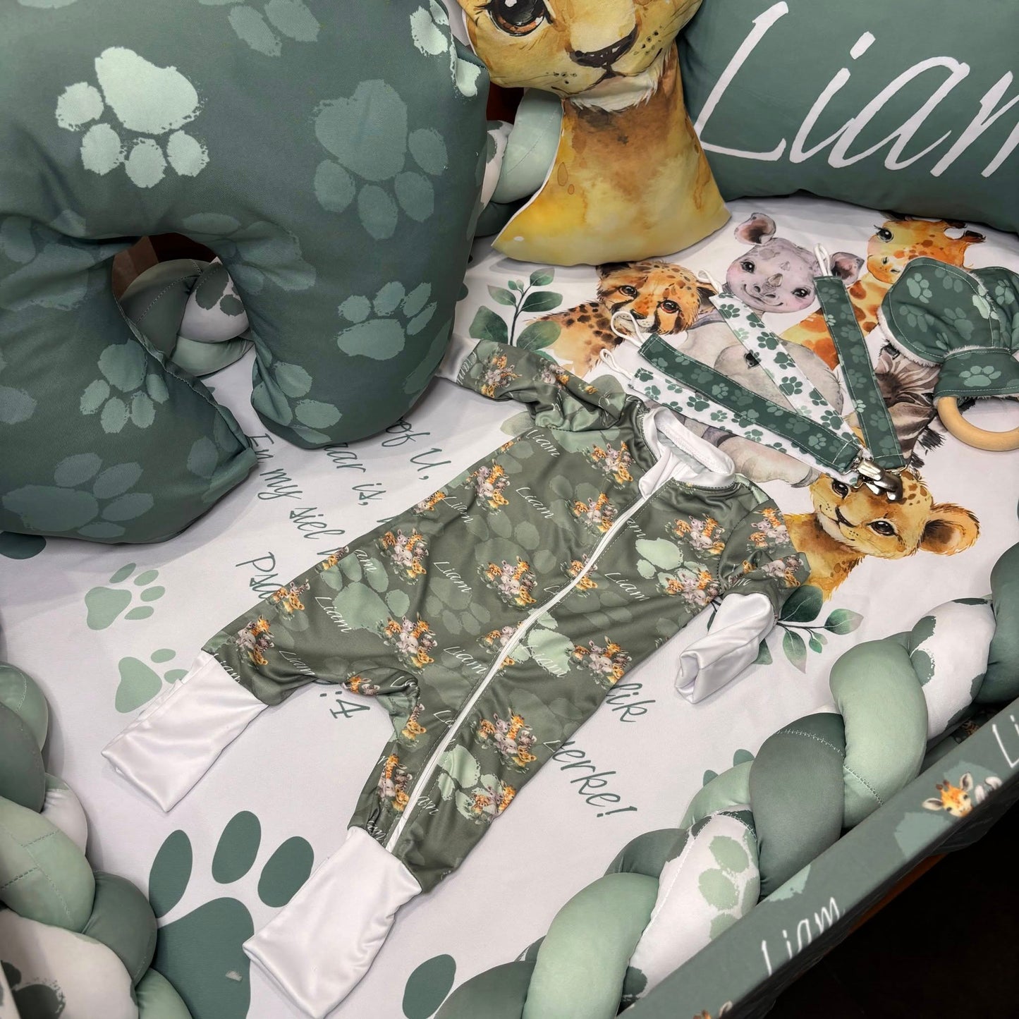Pawesome Sage Safari Cot Linen