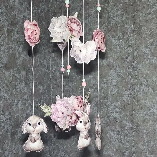 Mint Peony Bunny Cot Mobile - Sew Just More
