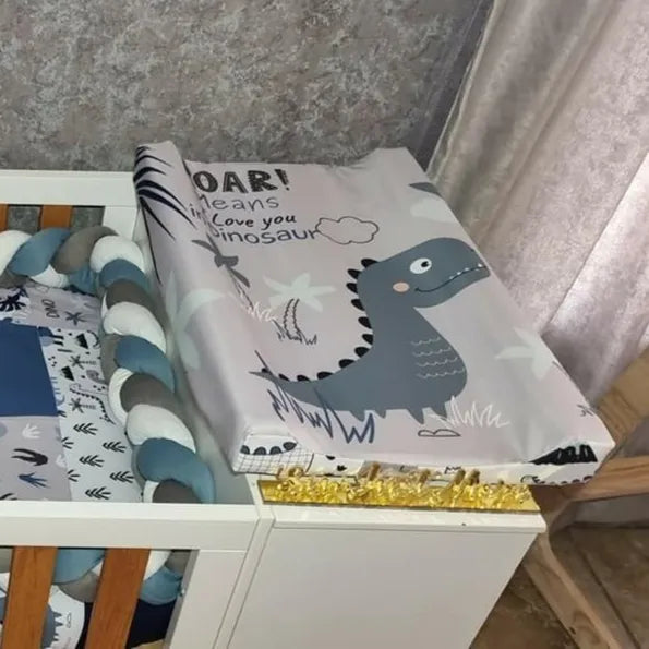 Quilted Steel blue and Baby Blue Dino Changing Mat - Sew Just More