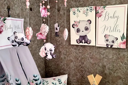 Baby Pink and Peony Panda Cot Mobile - Sew Just More