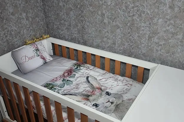 Peony grey and pink Marble bunny cot linen